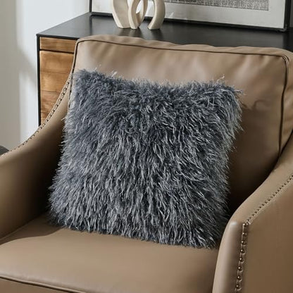 FUTEI Pack of 2 Faux Wool Throw Pillow Covers 18x18 Inch, Dark Grey - color: Dark Grey