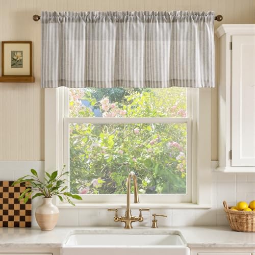 jinchan Linen Boxter Stripe Valances for Window 16 inch,Taupe Grey,1 Panel - color: Boxter Stripe | Taupe Grey on Linen, size: 50"W x 16"L (Pack of 1)