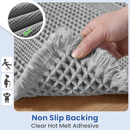 Waffle Bathroom Rugs Non Slip Quick-Dry Hallway Bedroom Light Gray - color: Light Gray, size: 2' x 6'