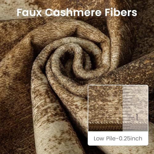 Merelax 5x7 Brown Washable Area Rug Non-Slip Faux Wool Abstract Rug - color: Brown, size: 5' x 7'(60''x84'')