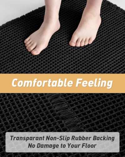 Upgraded Waffle Bath Mat Runner Absorbent Non Slip Bathroom Mat, 2' x 4' - color: Black, size: 2' x 4'