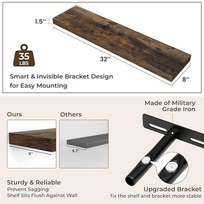 RICHFOCUS Bathroom Floating Shelves for Wall 2Pack|Rustic Brown|32" L - color: Rustic Brown, size: 31.5"L x 8"D, Set of 2