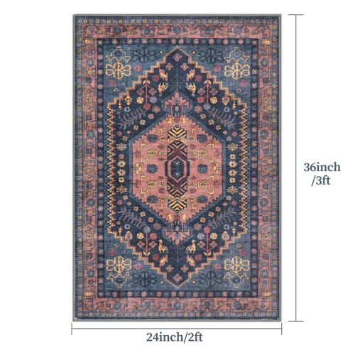 Ciicool 2x3ft Small Area Rug,Washable Boho Thin Mat for Entryway Kitchen - color: Navy/Multi, size: 2' X 3' (Rectangular)