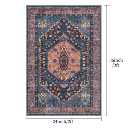 Ciicool 2x3ft Small Area Rug,Washable Boho Thin Mat for Entryway Kitchen - color: Navy/Multi, size: 2' X 3' (Rectangular)