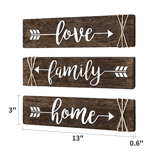 Dahey 3 Pieces Farmhouse Wall Decor Wood Sign Arrow Decor Love Family Home Quote Sign Rustic Wall Art Decoration for Entryway, Living Room, Bedroom, Bathroom, Gift for Mothers Day, 13"x 3", Brown