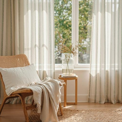 MYSKY HOME Green Striped Linen Curtains for Bedroom 63 Inches 2 Panels - color: Green, size: 52"W x 63"L (Pack of 2)