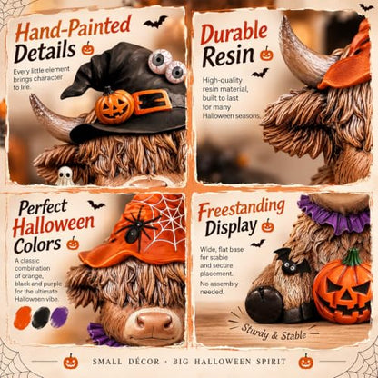 Karenhi 2 Pcs Highland Cow Figurines, Halloween Tabletop Statues Decor - style: Halloween