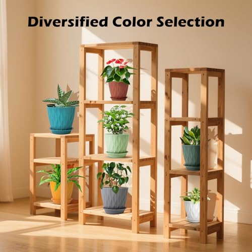 GARDIFE 7 Pack Plant Pots 4-7 inch with Drainage Holes and Tray, Green - color: Color-green