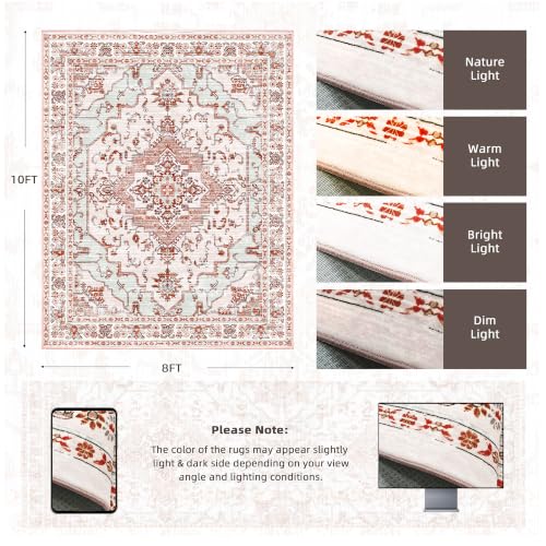 Arenarug 8x10 Washable Area Rug for Living Room, Light Pink Rusty Red - color: Vintage Pink, size: 8' x 10' (Rectangular)