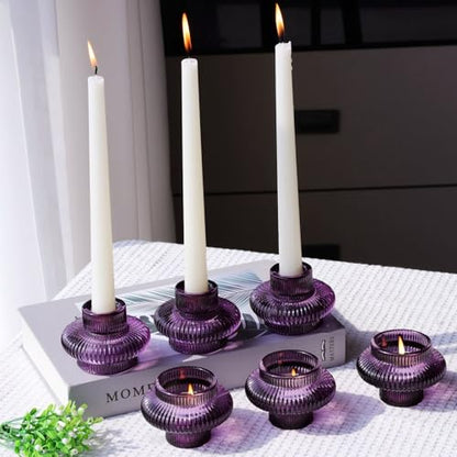 VOHO Set of 6 Purple Taper Candle Holders for Halloween Thanksgiving Gifts - color: Purple