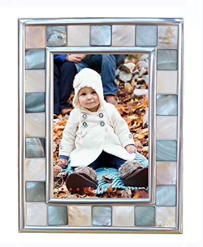 Baby Picture Frame 3.5x5 Mother of Pearl 3 1/2 by 5 Silver Plate Photo Frame Mosaic Tableto Frame (Grey+ White,1pc) - color: Grey, size: 3.5x5 Inch