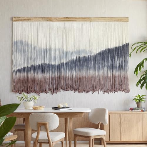 AKSWSHO Large Dip-Dye Macrame Wall Hanging Tapestry 59"x38" Boho Decor | Extra Large Handmade Dip-Dye Macrame Wall Hanging Cotton & Solid Wood Foldable design for Gifting Stunning Unboxing Surprise