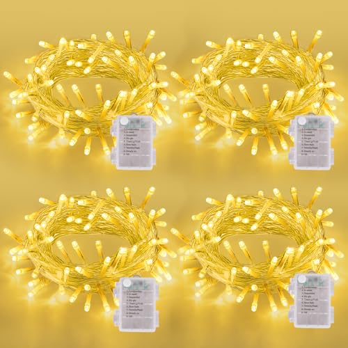 QITONG 4 Packs Each 33ft 100 LED Clear Wire Christmas Lights Warm White - color: Warm White, size: 4Pack