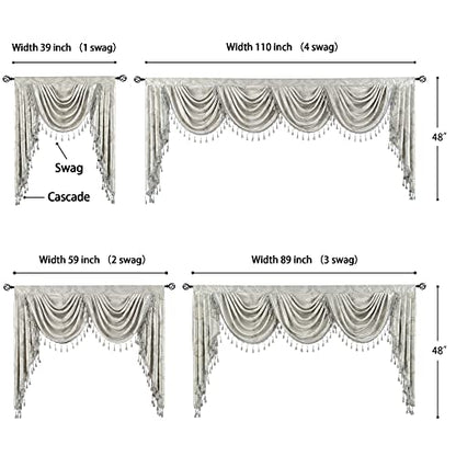 Jacquard Waterfall Valance, Silver Grey, 110 Inch Wide, 1 Panel - size: 110"W x 48"L (Pack of 1)