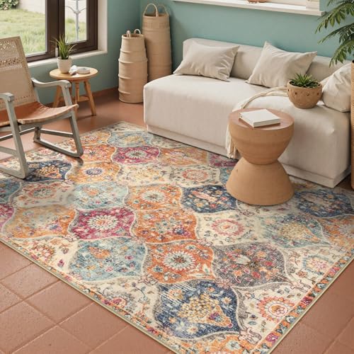 Lahome Moroccan Washable Small Area Rug, 3x5 Rug for Bedroom Living Room - color: Burnt Orange/Teal Multi, size: 3' X 5' (Rectangular)