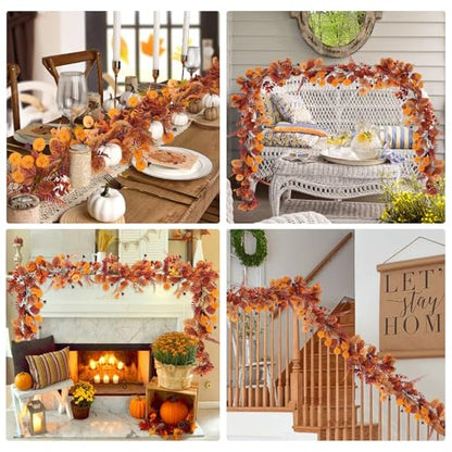 RECUTMS 2P Fall Eucalyptus Leaf Vine with Boston Fern 5.74FT Autumn Garland - color: 2pcs Fall Eucalyptus Garlands