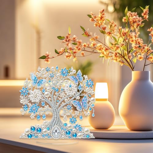 Yunzlly Stand Up Diamond Art Painting Kit, Desktop Gem Painting Ornament Kit for Adults, Tabletop Acrylic Diamond Board Painting (Tree) - color: Tree