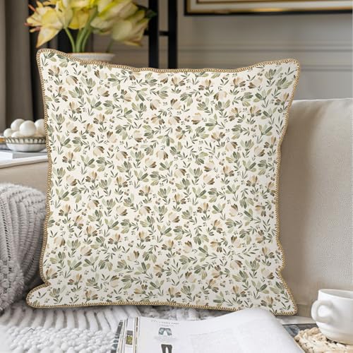 KSLIDS Sage Green Beige Floral Soft Velvet Throw Pillow Covers Set of 2 Vintage Brown Flower Decorative Pillow Covers 16x16 Inch Rustic Pillow Case for Sofa Couch Bedroom Farmhouse Home Decor - color: Floral, size: 16" x 16" (Pack of 2)