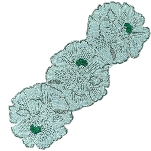 Beaded Table Runner 13x36 Inch, Handmade Decorative Dining Table Centerpiece with Premium Glass Beads & Polyester Back, Elegant Runner for Coffee, Console & Dresser Tables, Light Green - color: Light Green