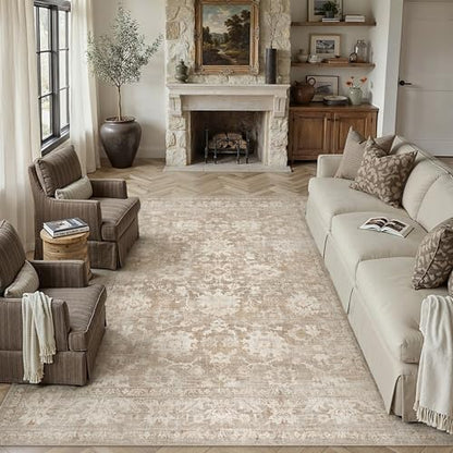 HUGEAR 8x10 Beige Retro Distressed Washable Area Rug for Living Room - color: A| Beige, size: 8' x 10' (Rectangular)