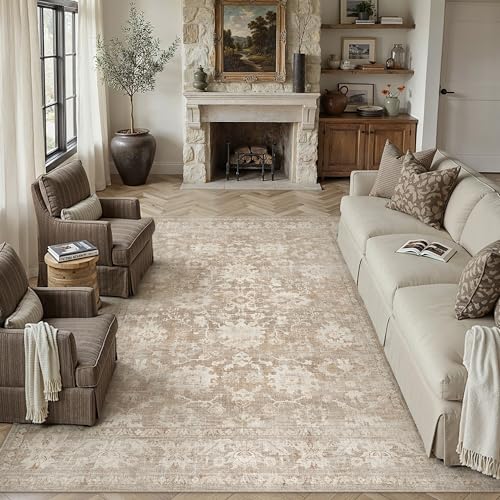 HUGEAR 8x10 Beige Retro Distressed Washable Area Rug for Living Room - color: A| Beige, size: 8' x 10' (Rectangular)