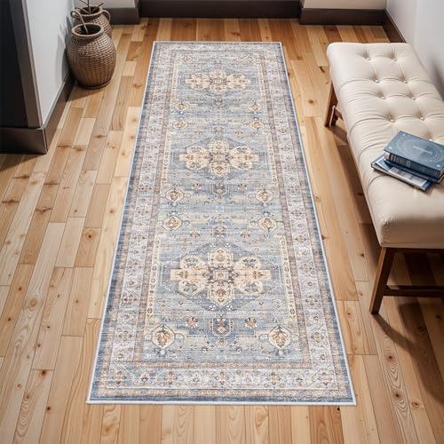 Washable Hallway Runner Rug 2x6: Non Slip Runner Rugs with Rubber Backing - color: Blue, size: 2' x 6' (Rectangular)