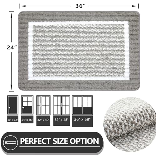 REFETONE Dirt Trapper Door Mat 24" x 36", Non-Slip Washable Doormats, Grey