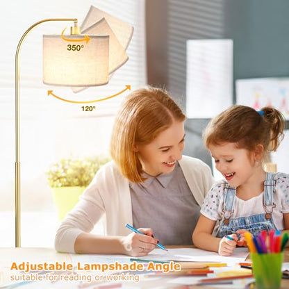 Ambimall Arc Floor Lamp with Remote and Stepless Dimmable Bulb, Colors Temperature & Brightness Adjustable, Gold Pole & Marble Base - color: gold & marble