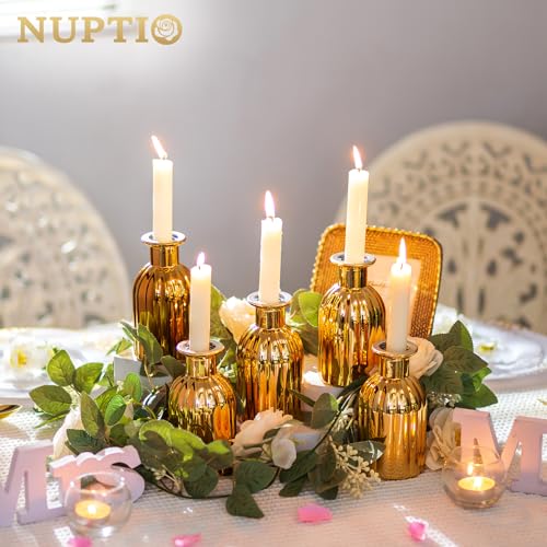 NUPTIO Gold Glass Bud Vases, Mini Vintage Bottle, 5.51" Tall, 12 Pcs - size: Style 1