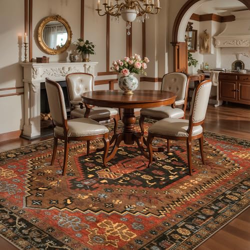 Ciicool 5x7 Area Rugs,Washable Large Boho Carpet for Living Room Bedroom - color: Red/Gold, size: 5' x 7' (Rectangular)
