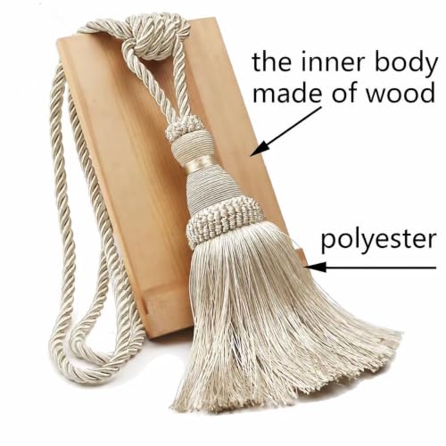 BEL AVENIR 2 Pack Curtain Tiebacks Tassel Drapery Tie-Backs Rope Holdbacks - color: Light Beige, size: 2 Pack