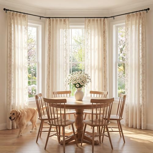 jinchan Floral Linen Curtains, Back Tab 50x96 Inch, 2 Panels Beige - color: Vine | Beige, size: 50"W x 96"L (Pack of 2)