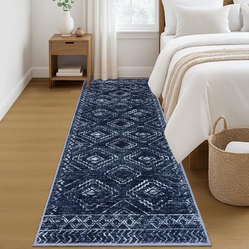 KILOCOCO Washable Runner Rug 3x8 ft Non Slip Runners for Hallway, Dark Blue - color: Dark Blue, size: 3' x 8' (Runner)