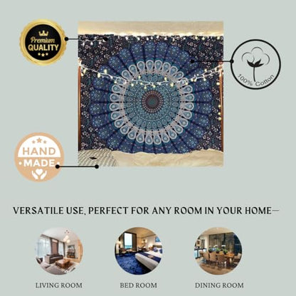 Bless International-Organic-Cotton-Golden-Green-Handmade-Mandala-Tapestry - color: Golden Green, size: 40"L x 30"W