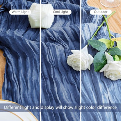Cheesecloth Table Runner 10FT Blue Boho Gauze Rustic Sheer Runners - color: Blue, size: 1 Pack