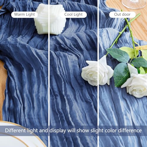 Cheesecloth Table Runner 10FT Blue Boho Gauze Rustic Sheer Runners - color: Blue, size: 1 Pack