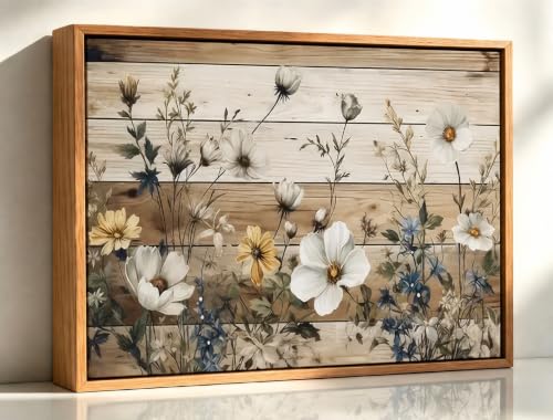 WYHLMTQ Vintage Floral Wall Art, Rustic Wildflower Canvas Poster, Farmhouse Neutral Botanical Print, 12x16 Inch Ready to Hang Wall Decor for Living Room Bedroom Bathroom - color: botanical art, size: 16"L x 12"W