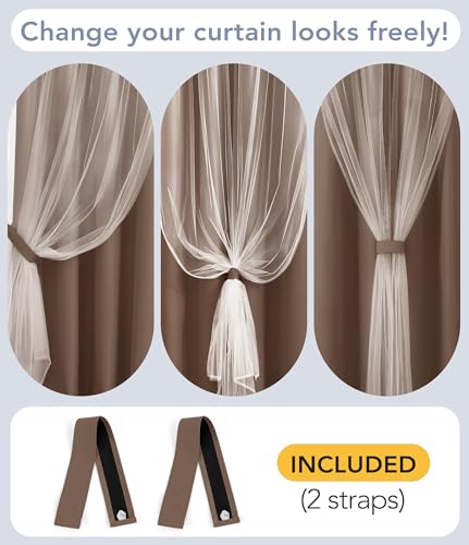 100% Blackout Curtains with Sheer Overlay, Brown, 52 x 84 inch, 2 Panels - color: Brown, size: 52"W x 84"L (Pack of 2)