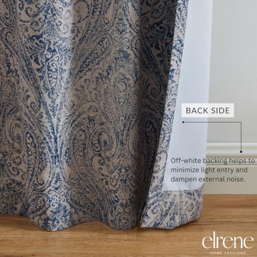 Threadmade Vittoria Paisley Printed Blackout Curtain Panel, Blue - 52" W x 95" L - color: Blue, size: 52"W x 95"L (Pack of 1)