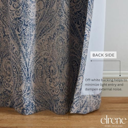 Threadmade Vittoria Paisley Printed Blackout Curtain Panel, Blue - 52" W x 95" L - color: Blue, size: 52"W x 95"L (Pack of 1)