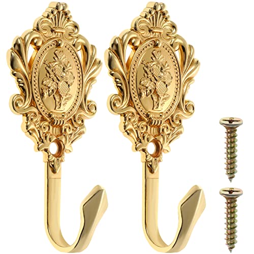 2 Pcs Curtain Holdback Hooks Zinc Alloy Golden Vintage Style Hooks