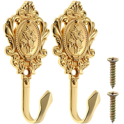 2 Pcs Curtain Holdback Hooks Zinc Alloy Golden Vintage Style Hooks