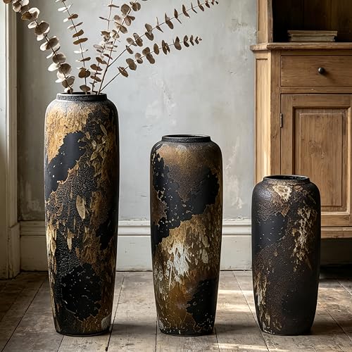 Black Rustic Ceramic Floor Vase, 19.7 Inch, Large Farmhouse Decor - size: 19.7 Inch