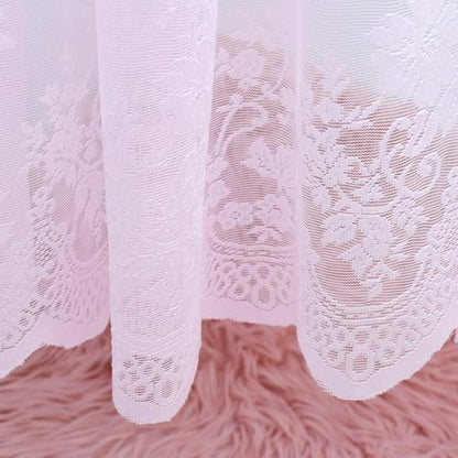 Molaxhome Kitchen Curtains Valance Pink Lace Floral Semi Sheer Curtain - color: Pink, size: 29"W x 24"L (Pack of 1)
