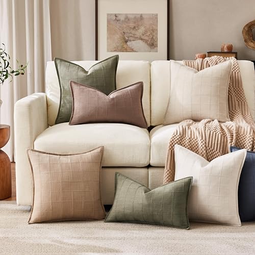 ZeeMart 2pk Check Linen Flanged Pillow Covers 16x16, Blue - color: Blue, size: 16" x 16" (Pack of 2)