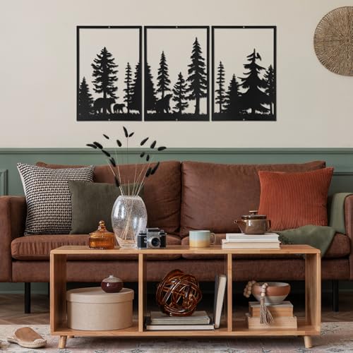 Sanwarm Wall Decor, 3 Pieces, Black Metal, for Home Bear Forest - color: Woodland