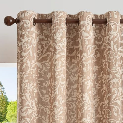 jinchan Taupe Floral Curtians 63 Inch Room Darkening Grommet 2 Panels - color: *Taupe, size: 50"W x 63"L (Pack of 2)