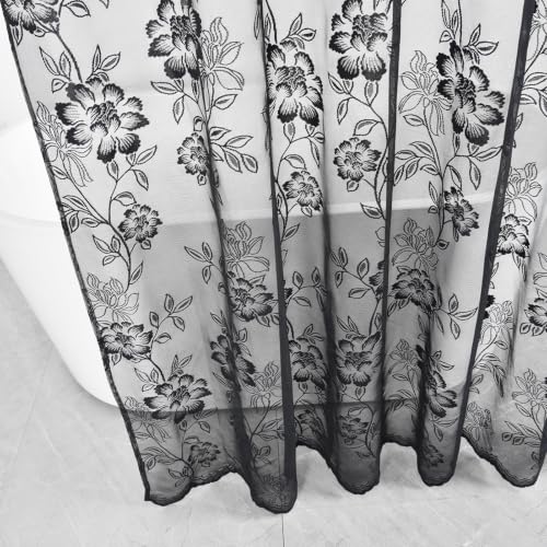 Black Lace Shower Curtain with Attached Valance, 72 x 72 Inch 1 Panel - color: Black, size: 72"W x 72"L (Pack of 1)