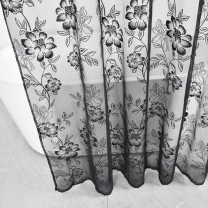 Black Lace Shower Curtain with Attached Valance, 72 x 72 Inch 1 Panel - color: Black, size: 72"W x 72"L (Pack of 1)