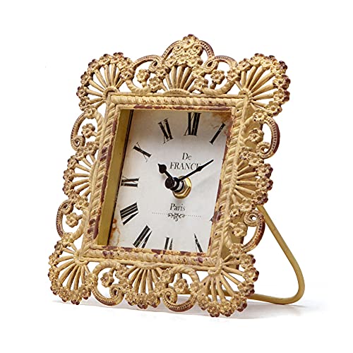 NIKKY HOME Vintage Table Clock, Non-Ticking, Battery-Operated, Yellow - color: Yellow